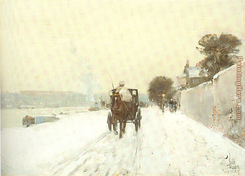 Along the Seine Winter painting - childe hassam Along the Seine Winter art painting